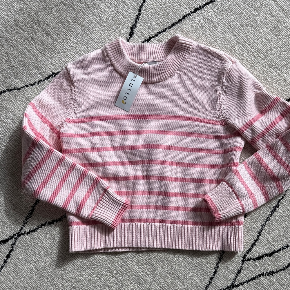 Tutti knit cotton Pink Striped Crewneck Sweater